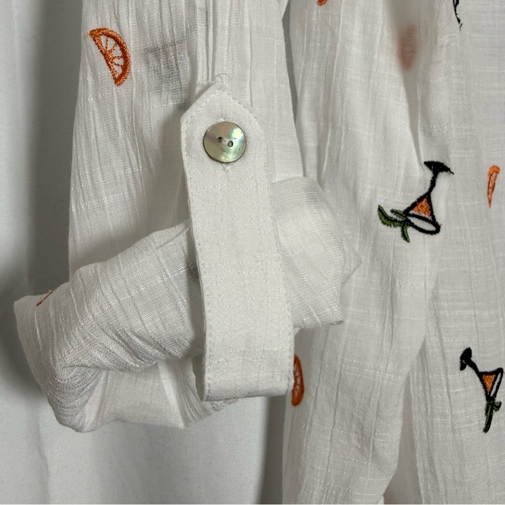 Fig + Flower Novelty Cocktail Embroidered Button Front Shirt Large - Picture 8 of 13